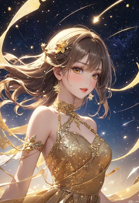 👩💖💖💋🌹 shimmering golden powder effect 、  artistic 、 starry sky 、 Shooting Stars、CG digital art