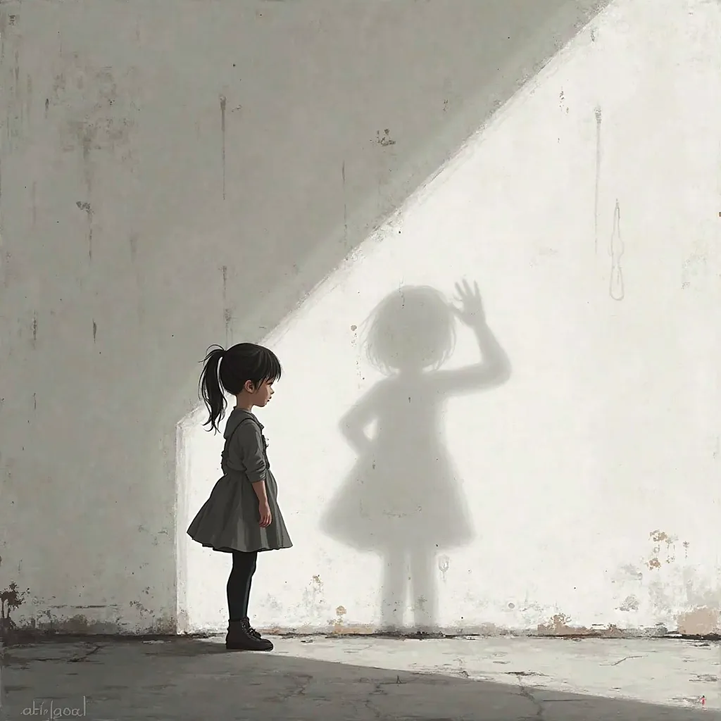 A Shadow on the Wall,girl shadow,ponytail,no girl