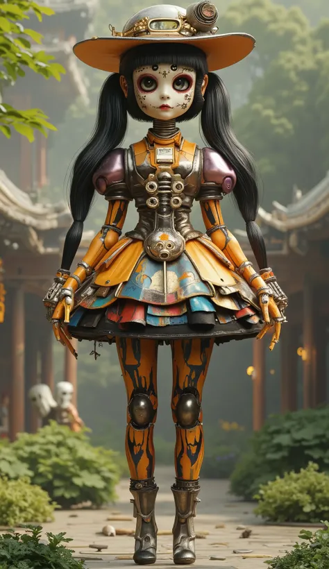 An old coin that pulls flexibly between fingers, a mecha skeleton,Happy Dance,Fashion Show,Catwalk,,stunt,beautiful and realistic high-definition digital painting,Science Fiction,background:Taitai Garden,,Focus on close-up,natural light,reflection,Smooth m...