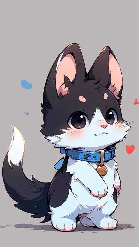 Highest quality, black eyes, standing picture, staring at the front,white fur,Whole body,Simple background,Look at the front,Rat,Kitten, light blue collar,Stand up with your back legs,Chibi character,////////