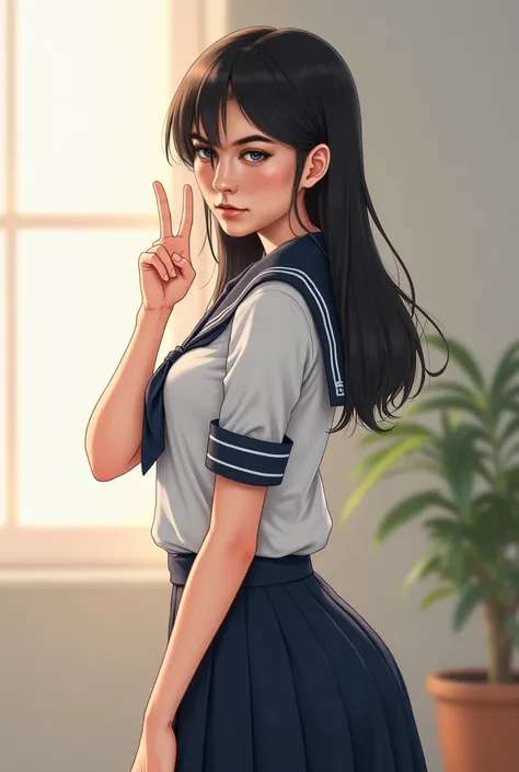 Asían girl, girl, big chest, big ass, uniform, , schoolgirl, selfie, sing of peace, 