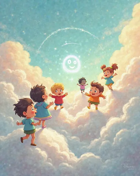 "Cartoon characters ride clouds floating to channel 50