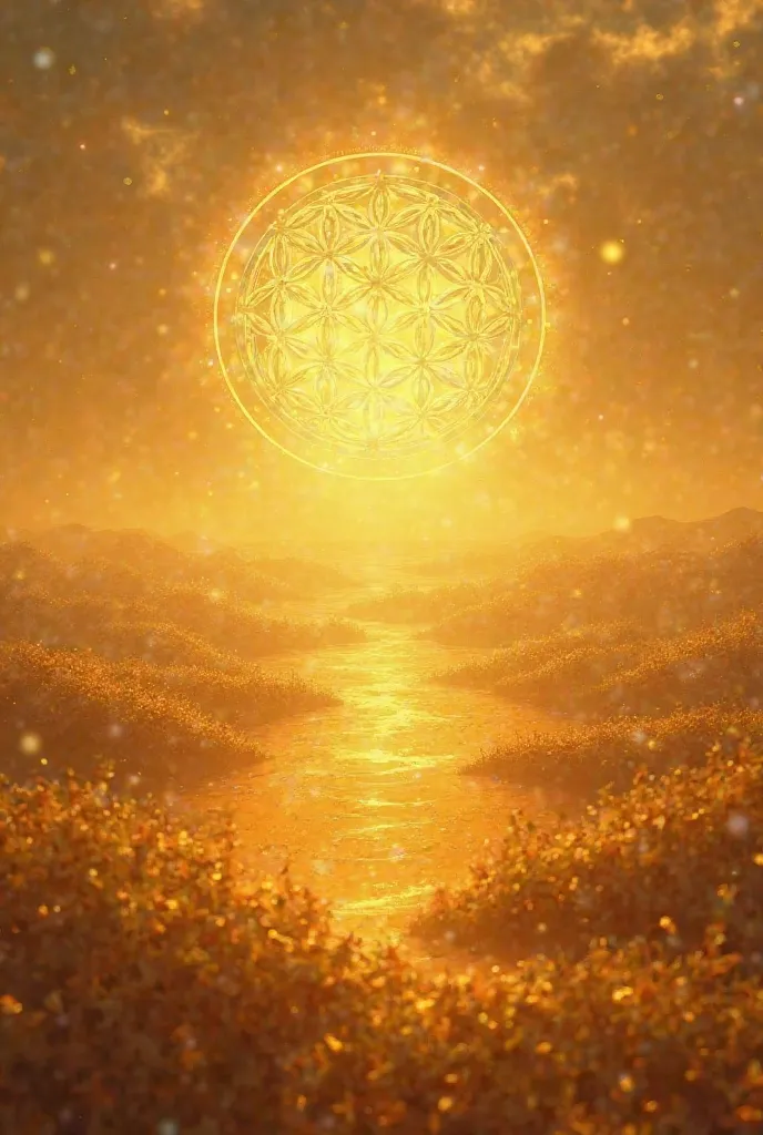 Golden light and flower of life golden light fields in the kitchen device box generate light