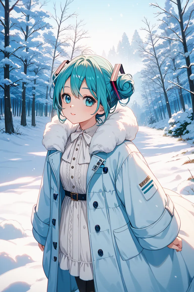 Write Hatsune Miku-chan wearing a coat