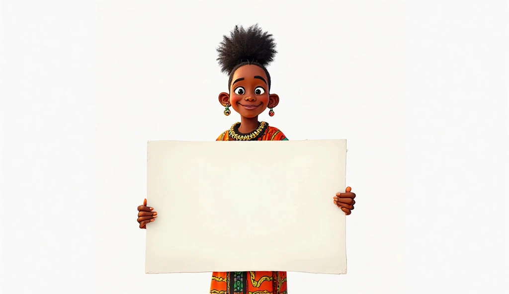 African s cartoon holding a big white placard (white background)