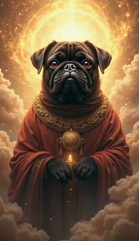 A black pug is a full-length human god