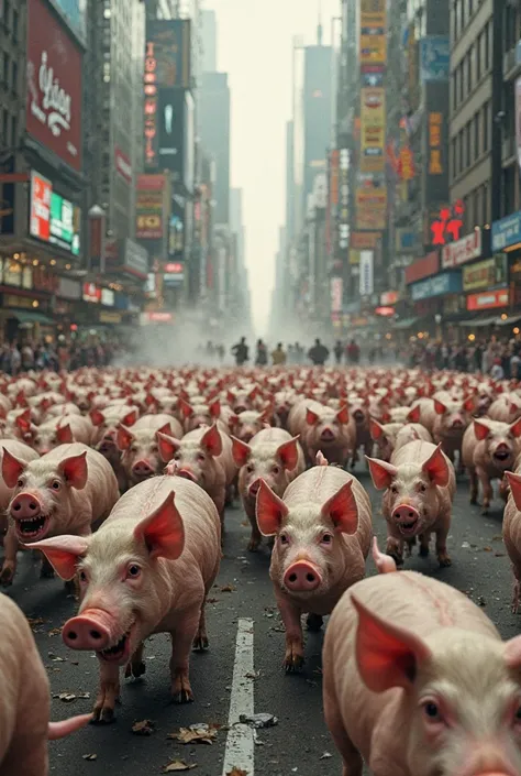 Pigs attack city