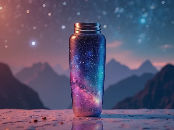 create an advertisement about a tumbler that is called as, "Astro Flask" with a tagline, "Sip the galaxy in style". make it simple and add astronomy elements.