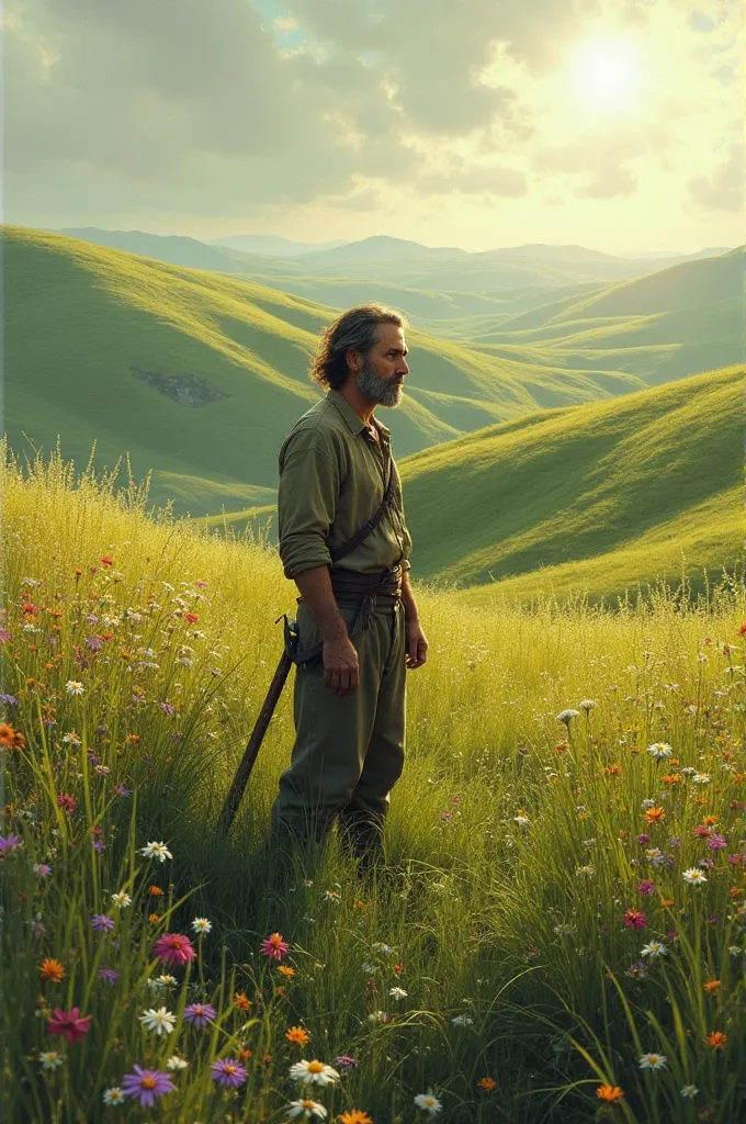 A man in the middle of fields