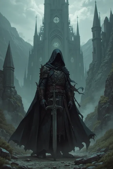 a close up of a person holding a sword in front of a castle, abaddon and magali villeneuve, dark fantasy style art, dark fantasy concept art, vigo the carpathian, anor londo, guillem h. pongiluppi, tyler edlin fantasy art, peter mohrbacher donato giancola,...