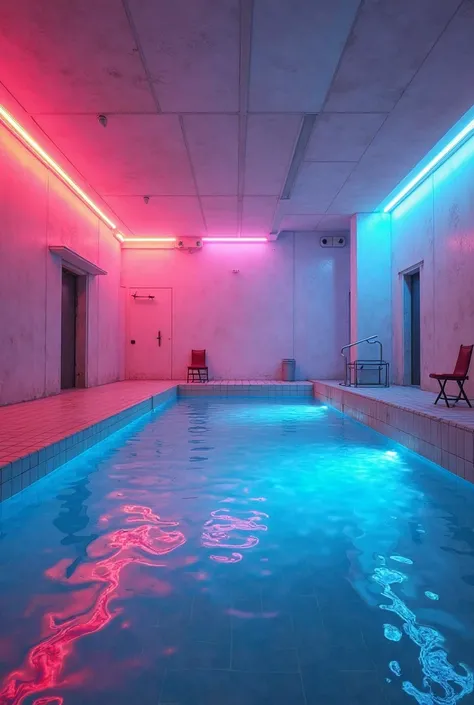  Liminal Space　 pool　リミナル pool　nostalgic atmosphere　Mr.々The atmosphere of colorful neon lights　no one。uninhabited space　It's so large that there isn't a single person