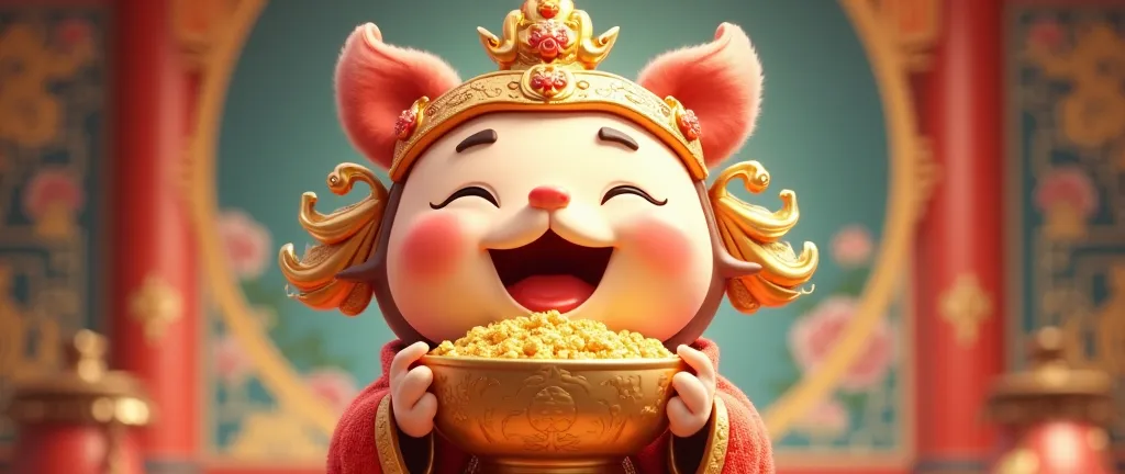 Close up of cartoon character holding golden bowl, god of wealth, CG Social Trends, Inspired by Puhua, Popular topics on cgstation, Inspired by Hu Zaobin, Chinese style, Inspired by Wu Bin, bian lian, He is very happy, Chinese fantasy, flaunting his wealth...