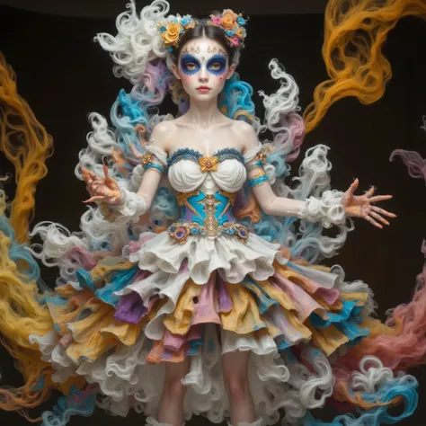 Live dancing mecha model having fun,Angel Face, devil figure,dance dynamic,Live beating mecha skeleton dancing happily in a poss,Happy Dance,blue red fashion show,Catwalk,body spray art,Stunt,beautifully realistic high-definition digital painting,Science F...