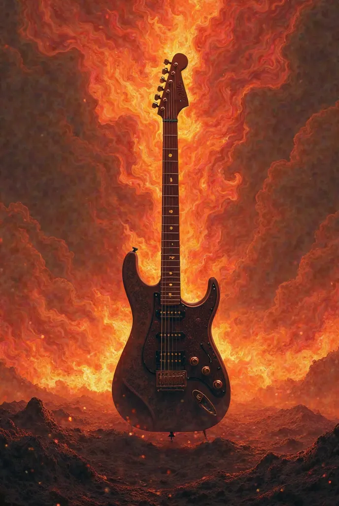 Guitar, Sky, Flames