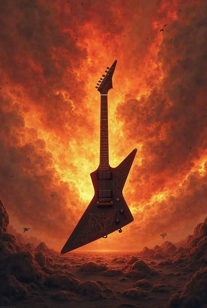 Guitar, Sky, Flames