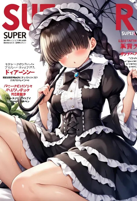 (best quality :1.2), woman，，magazine cover(((best quality))),(((super detailed))),(((Masterpiece))),illustration,1 girl,detailed face,OK,gothic_lolita,holding umbrella,, long legs