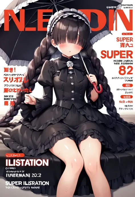 (best quality :1.2), woman，，magazine cover(((best quality))),(((super detailed))),(((Masterpiece))),illustration,1 girl,detailed face,OK,gothic_lolita,holding umbrella,, long legs