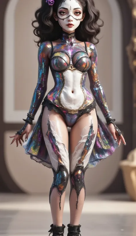 Live dancing mecha model having fun,full body,Vision,Angel Face, devil figure,dance dynamic,Live beating mecha skeleton dancing happily in a poss,Happy Dance,blue red fashion show,Catwalk,body spray art,Stunt,beautifully realistic high-definition digital p...