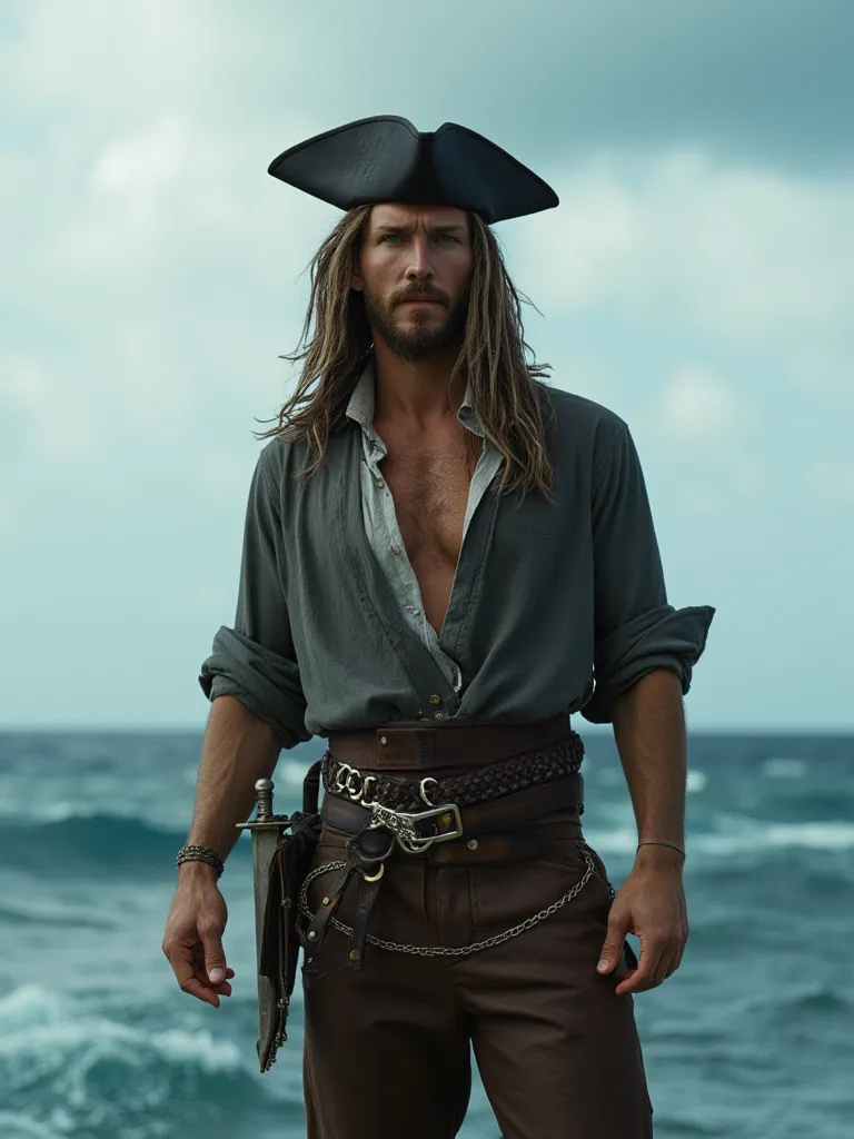 An attractive pirate with a slim and large build .