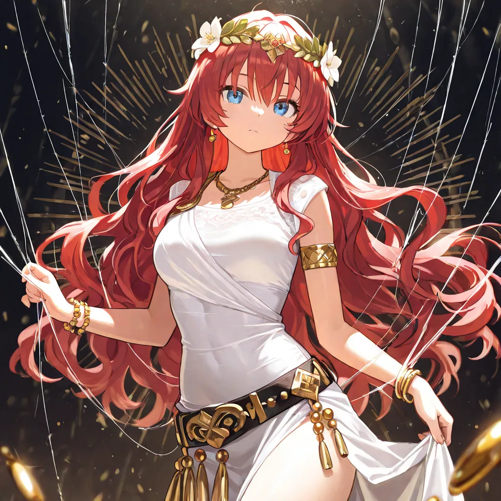 (animal focus)+, (animal focus)+, (best quality, masterpiece)+, Girl, Red hair + Long wavy hair++  blue eyes++ Wearing Thai dress++ Flower crown on the head ++(Thai Sivalai costume
Undershirt without sleeves), + no neck + covered with a sash + with one hem...