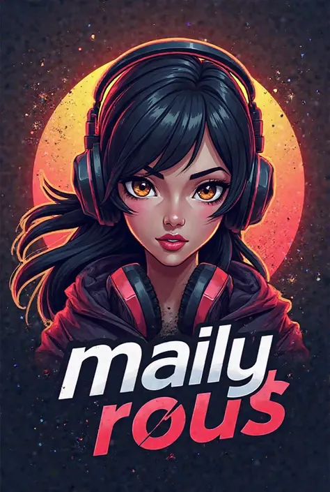 I want to create a gamer logo with the face of Nana from MLBB Bolivian features brown eyes black hair headphones and the word Maily Rou$