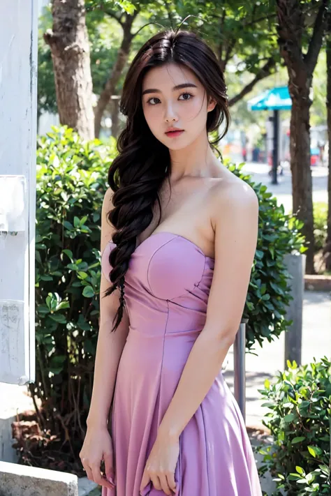 (1 lady), (Best quality at best:1.4), (ultra - detailed), (extremely detailed CG unified 16k), A Beautiful Woman with Perfect Figure: 1.4, Sharp Focus: 1.2, purple hair, very detailed, High-definition RAW color photo, professional photoshooting, amazing fa...