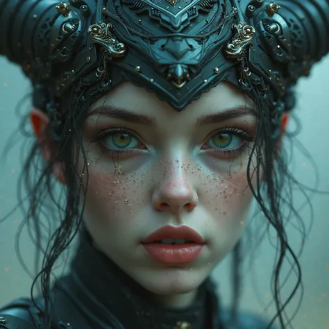 portrait of cyber mythical female succubus, close-up