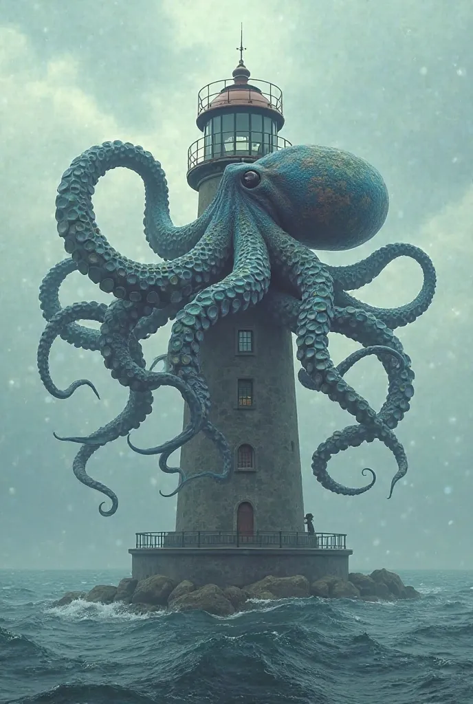 Octopus embracing a lighthouse