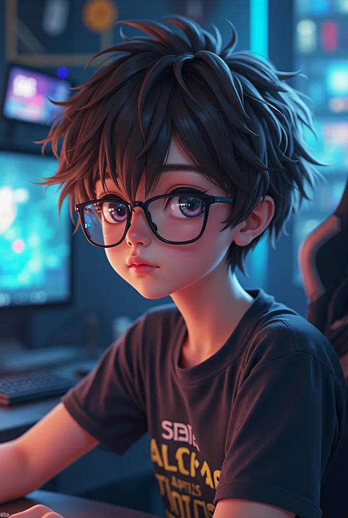 A brown video game player wears anime-style glasses
