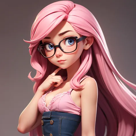 A fragile 18-year-old girl with long pink hair, big expressive eyes and a cute face. She wears glasses, which add even more modesty to her. Her body is perfect for perverted fantasies - small breasts, a thin waist and smooth skin.