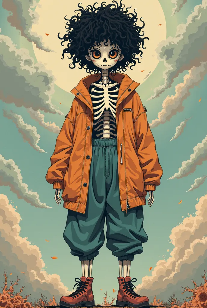 Anime skeleton baggy clothes curly hair