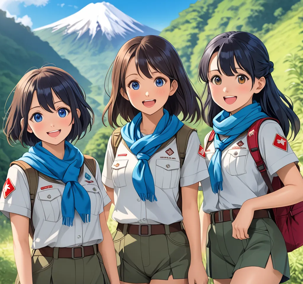  girls on the left , and was enthusiastically participating in the activities of the scout camp at the foot of Mount Salak . she was wearing a scout uniform、She was wearing a blue scarf around her neck . and friends , she began her journey to the last loca...