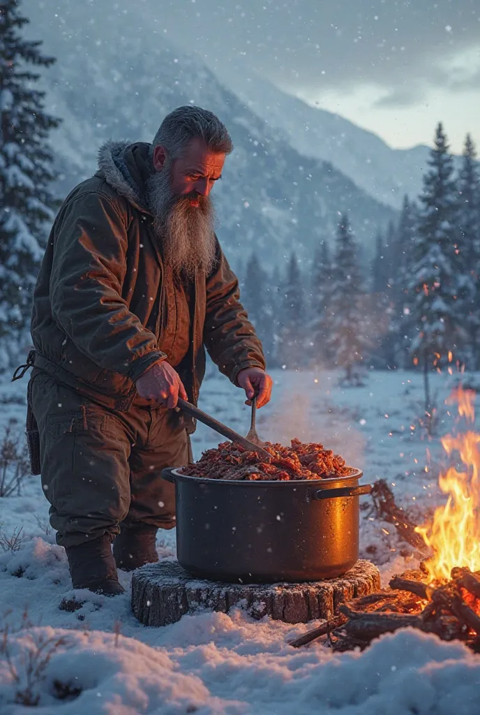 Making shredded barbecue in the snow