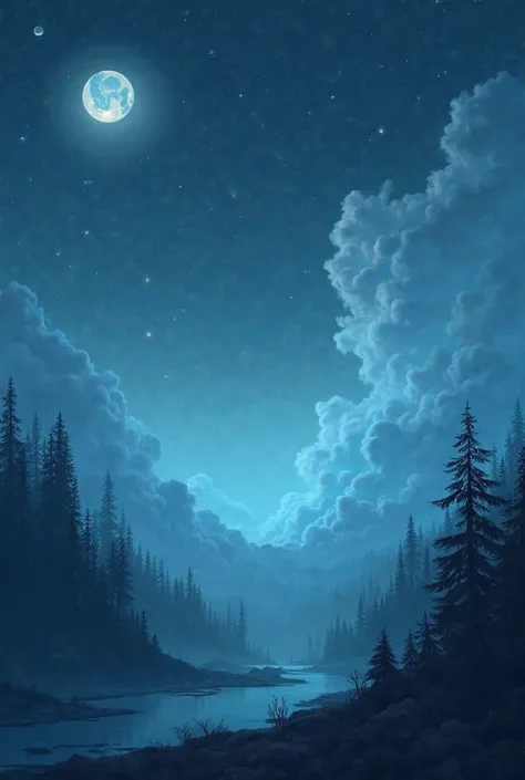 A moonlit night with moon stars hidden behind the clouds and I need a modern frame in the corner of the picture for the artist's picture
