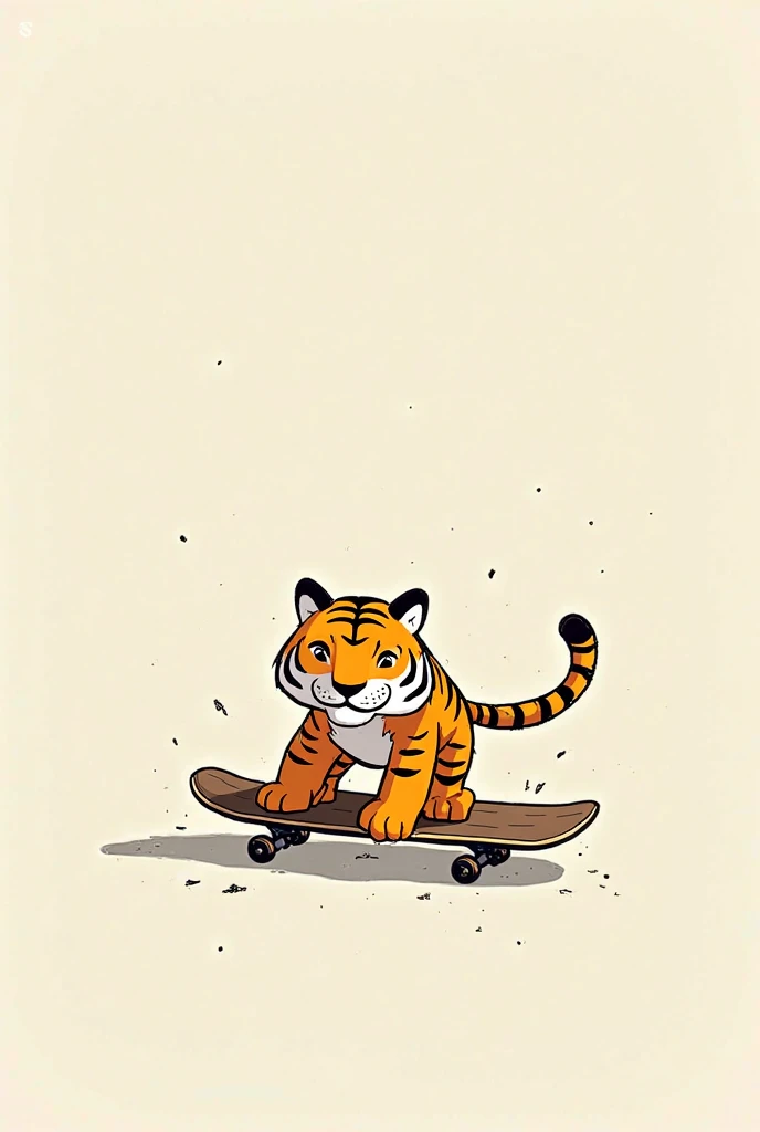 Hand-made solid-color cartoon sketch tiger rides a skateboard. less color. less details