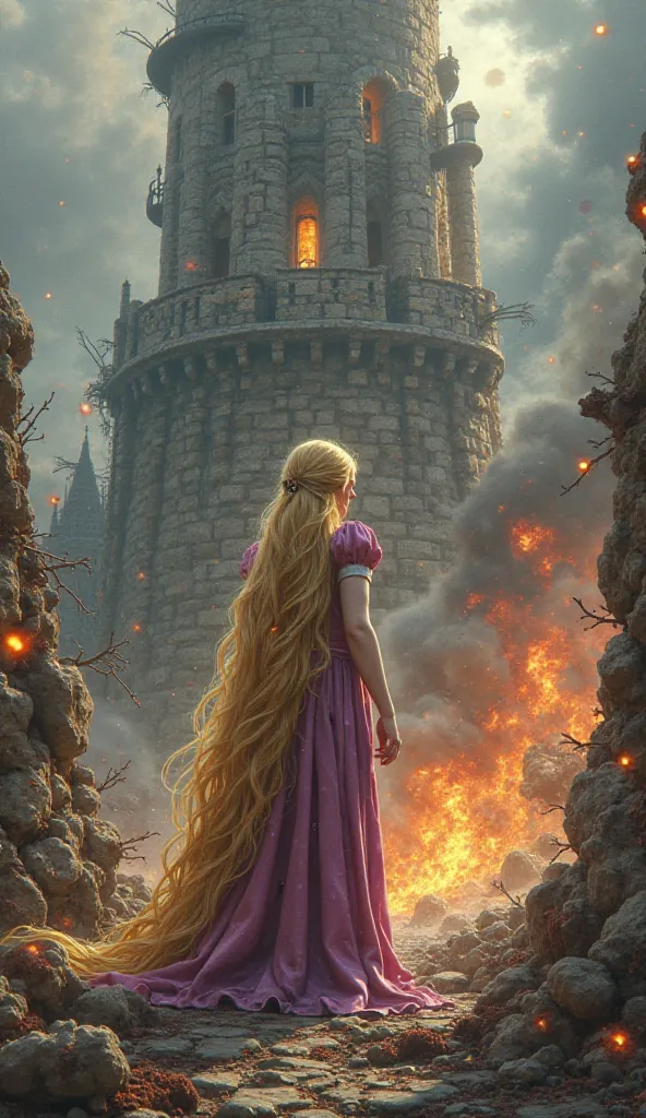 ((Hyperrealistic))((Photorealistic)) Carnage and Princess Rapunzel in front of her tower.