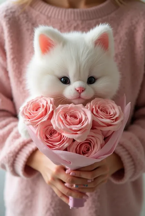 Plush Kitten Luxury Bouquet ,  Soft Coat and Fluff Cute Kitten Bouquet, Rose