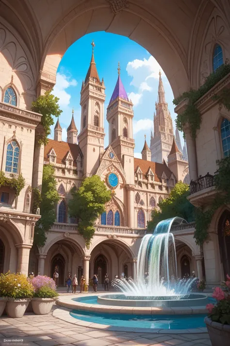 Medieval European-style fantasy city　white royal palace 