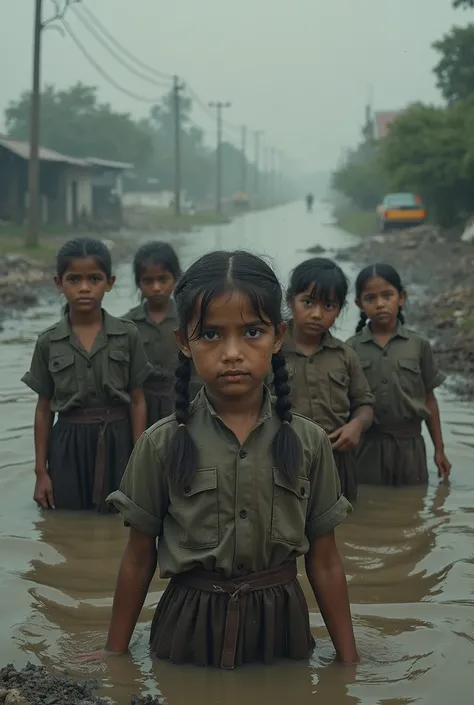 Ami Photo of flood affected people1girl, Looking at viewer, 