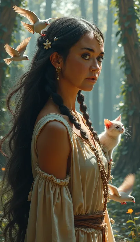 Perfect masterpiece. hyperrealist. Pocahontas du conte de fées Chats et Pigeons 