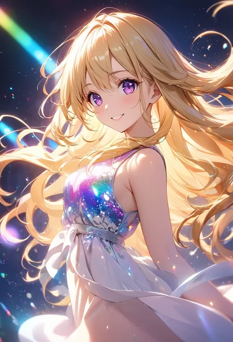 {{ masterpiece}}，    top quality ，      Hi-Res CG Unity 8K Wallpaper ，Sweet girl，  upper body ，   Film script  ，      lens flare glow      ，        beautiful detailed eyes   ，髪のcolor，color鮮やかな光，Microparticles，（color：1.5），（髪のcolor:1.5),      perfect body ， ...