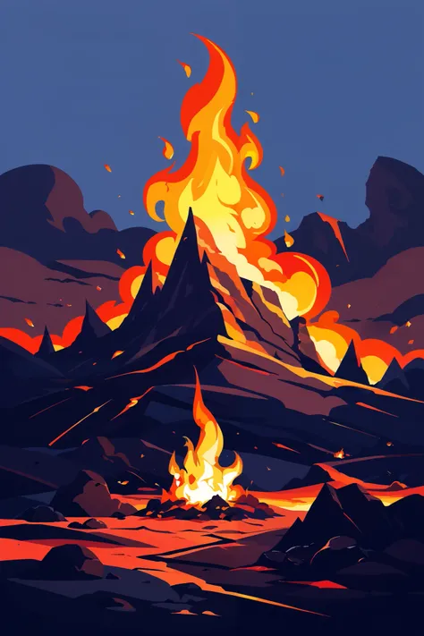 hell background, simple cartoon, wide view, hell, only background, bright