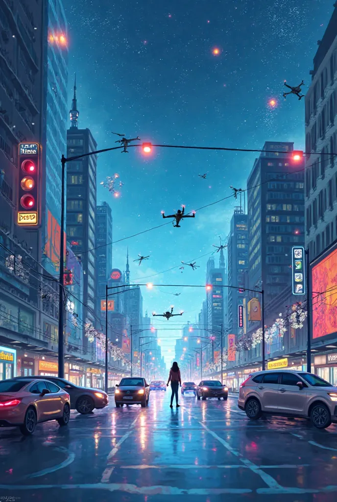 1. Transportation

Draw autonomous vehicles (self-driving cars, AI-controlled buses, or delivery drones).

Illustrate smart traffic lights that adjust based on real-time traffic conditions.

Show AI-powered ride-sharing apps connecting passengers with driv...