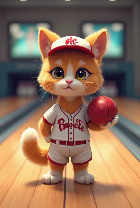 araffe cat in a baseball uniform standing on a  Bowling alley,  Bowling,  Bowling alley carpet,  ready to attack , かわいいcat photo, 素晴らしいcat, かわいいcat, 攻撃を待つ, a かわいいcat,  fluffy!!!, かわいいcat, cat ,  cute artwork ,  fluffy'', [  realistic pictures ]!!, anime vi...