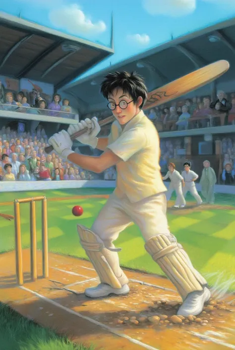 ultra real high definition photo of harry porter playing cricket in show