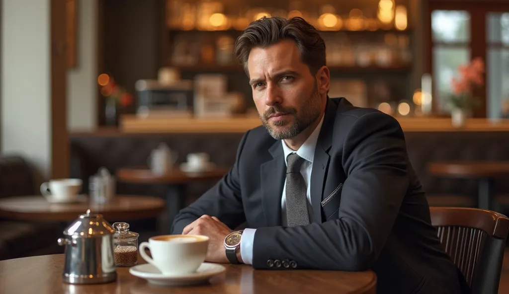 Elegant 35 years old man in a fancy cafe 