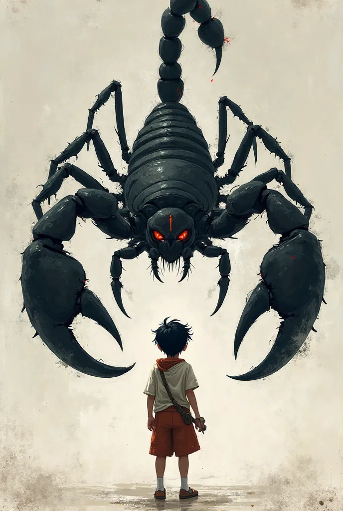 A boy who is standing in front of a black scorpion in style and that boy's name is su