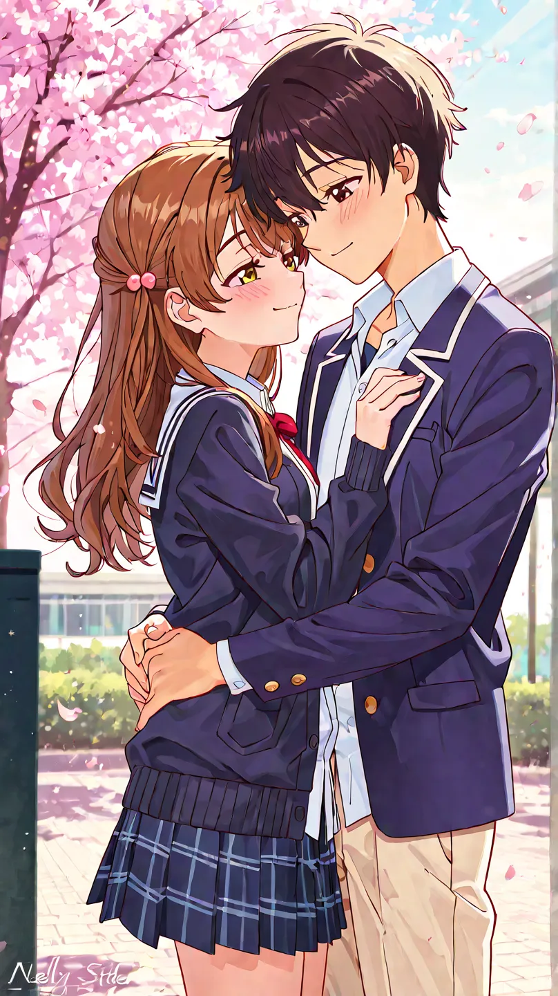 Male and female high school students in love