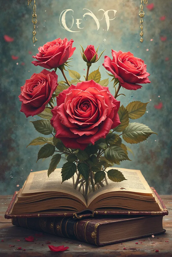 Logo with a book that brings out beautiful roses, with the name “Flower of Wisdom” written in beautiful looped calligraphy