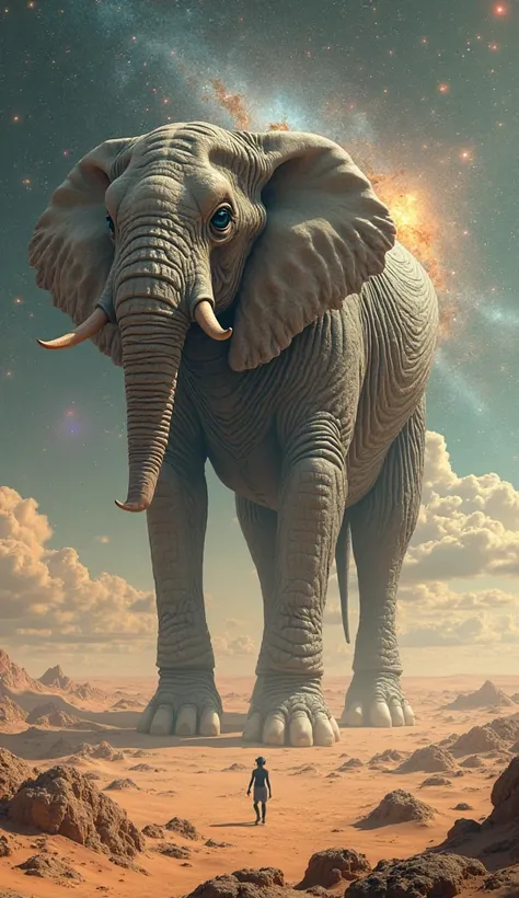 Alien elephant camel desert space galaxy standing body 